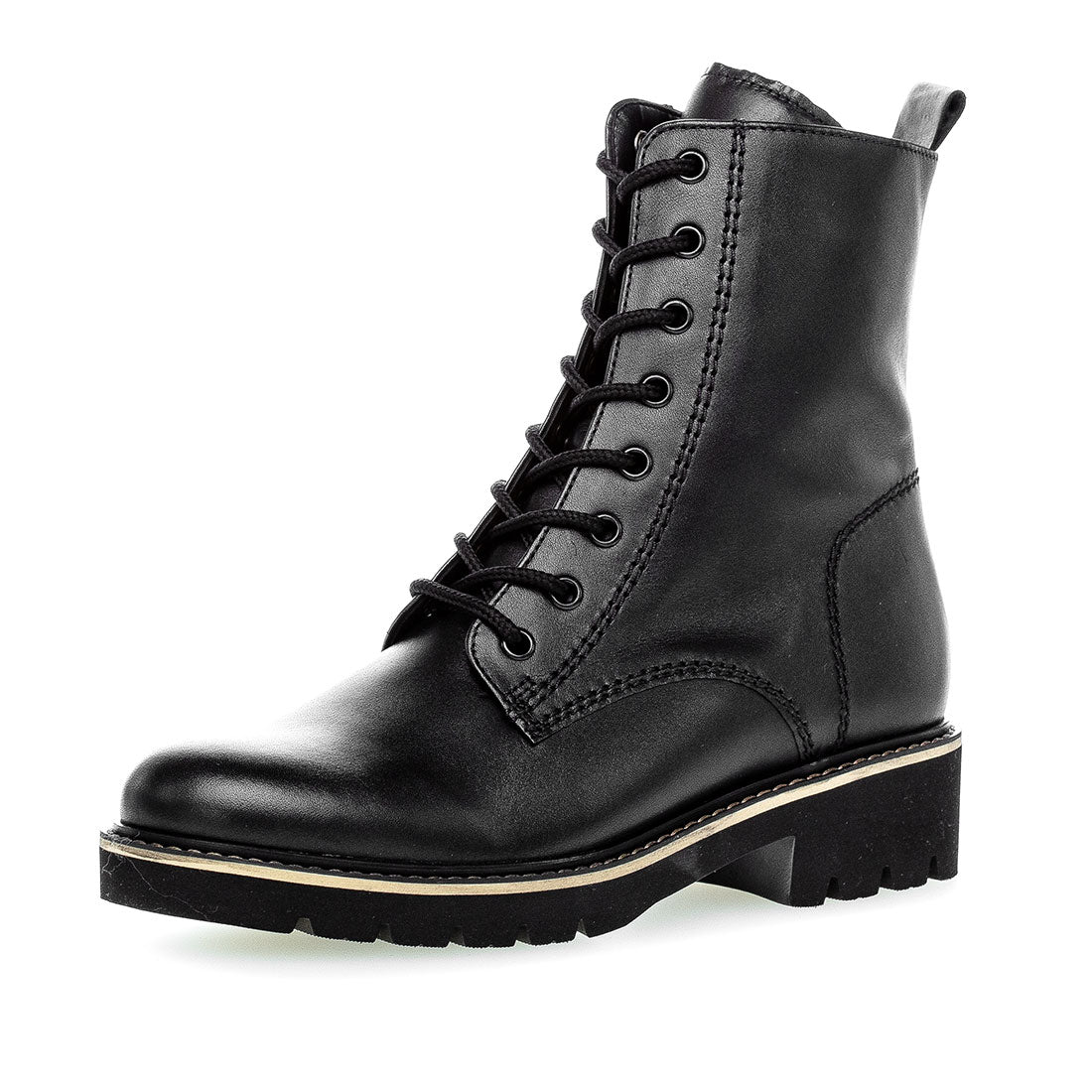GABOR Black leather lace-up boot + Zipper,