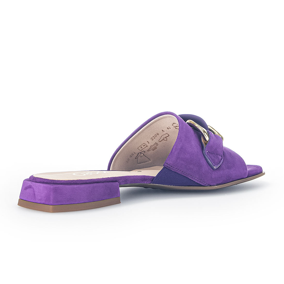 GABOR Purple suede sandal with gold buckle,