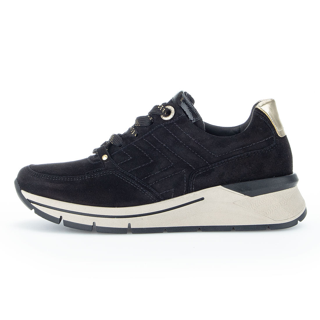 GABOR Black suede sneaker with laces wide. H,