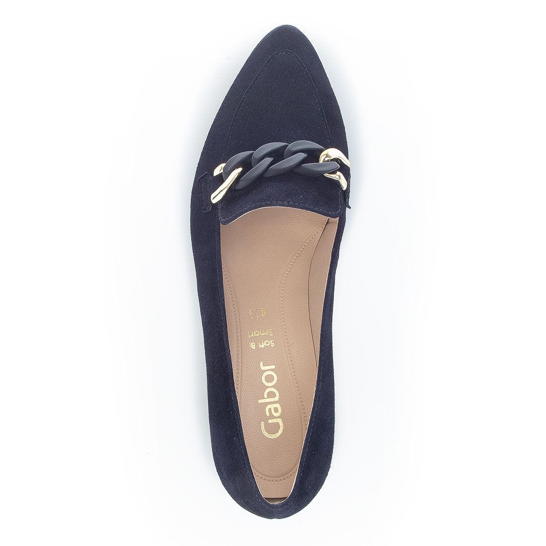 GABOR Blue suede shoes with matte+gold bit,