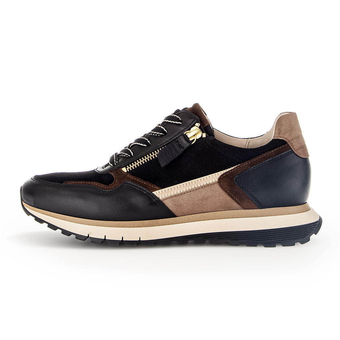 GABOR Black + brown leather/suede sneaker,