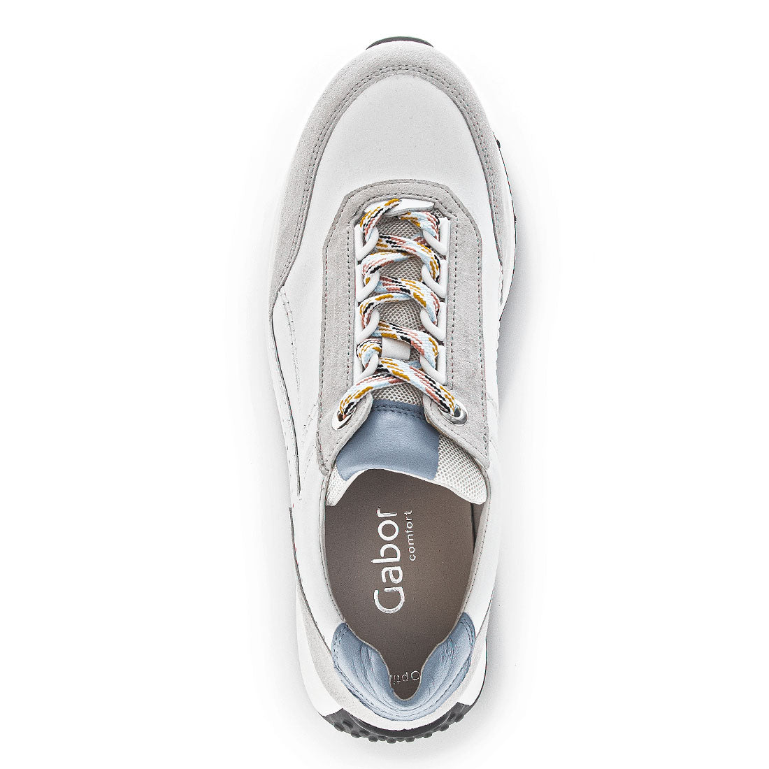 GABOR White leather sneaker with gray suede,