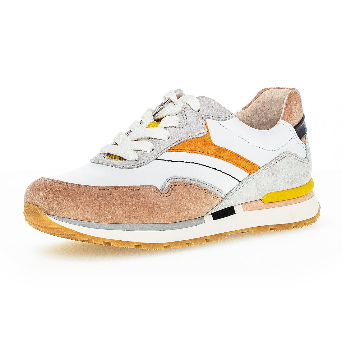 GABOR White leather sneaker. pink, grey, orange,