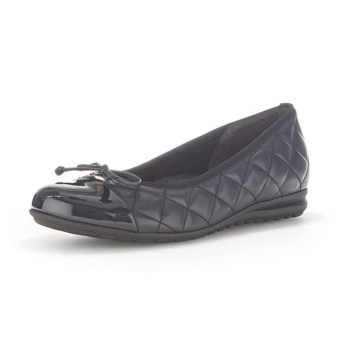 GABOR Blue leather ballerina with patent toe,