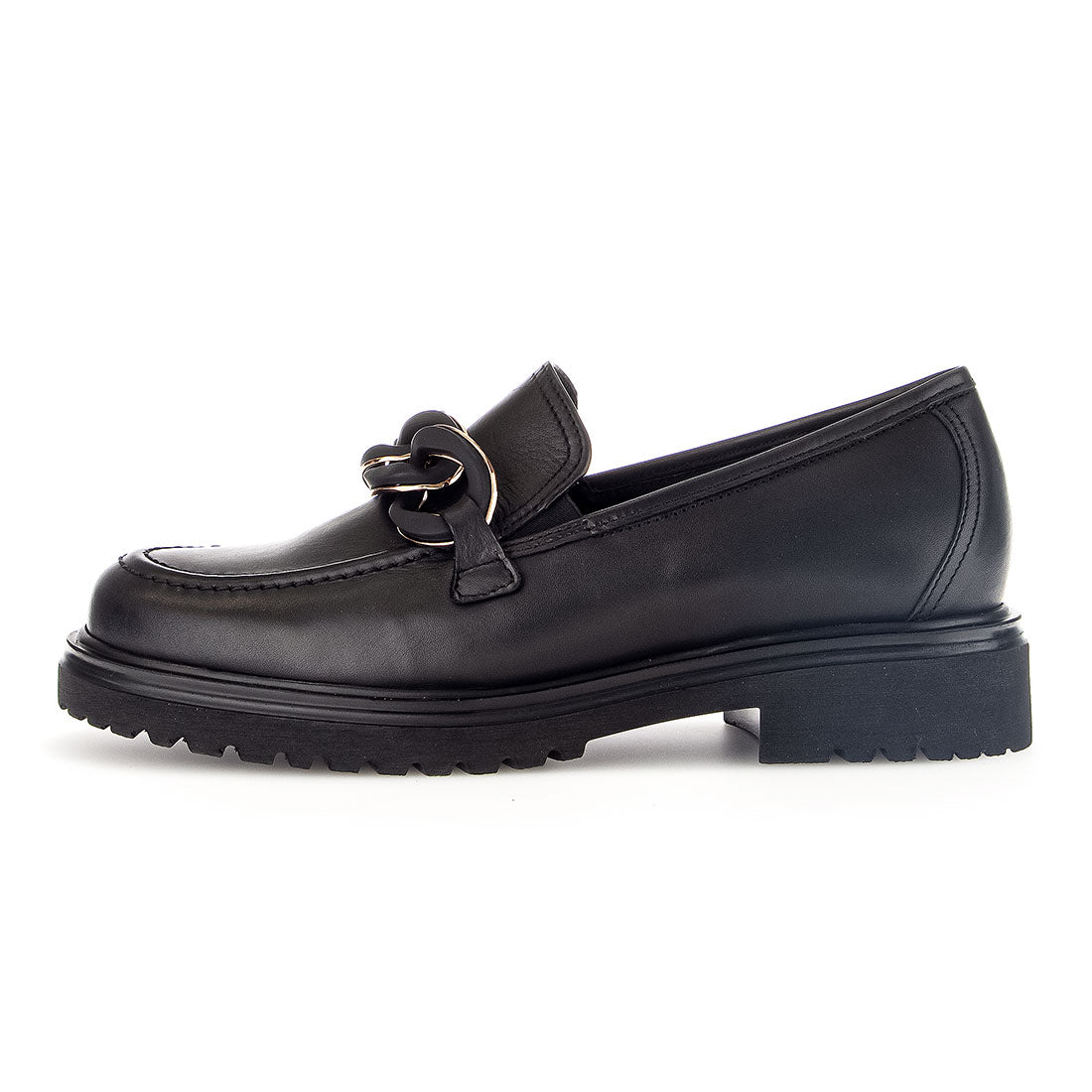 GABOR Black leather loafer with chain decoration,