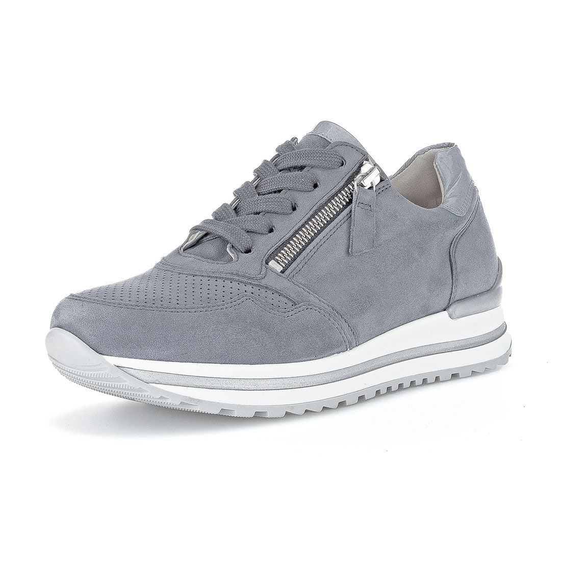 GABOR Light blue suede sneaker with zipper,