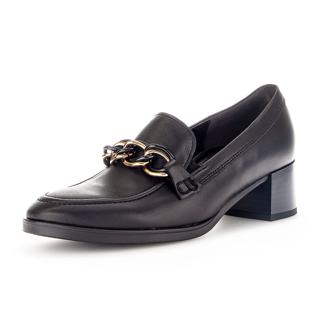 GABOR Black leather pump with gold buckle,