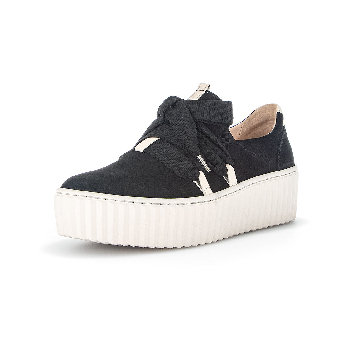 GABOR Black nubuck sneaker with decorative lace,