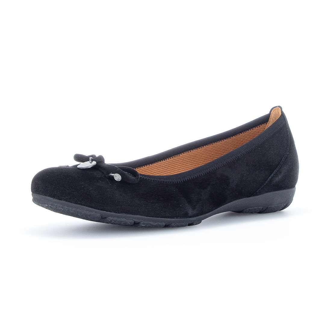 GABOR Black suede ballerina with bow,
