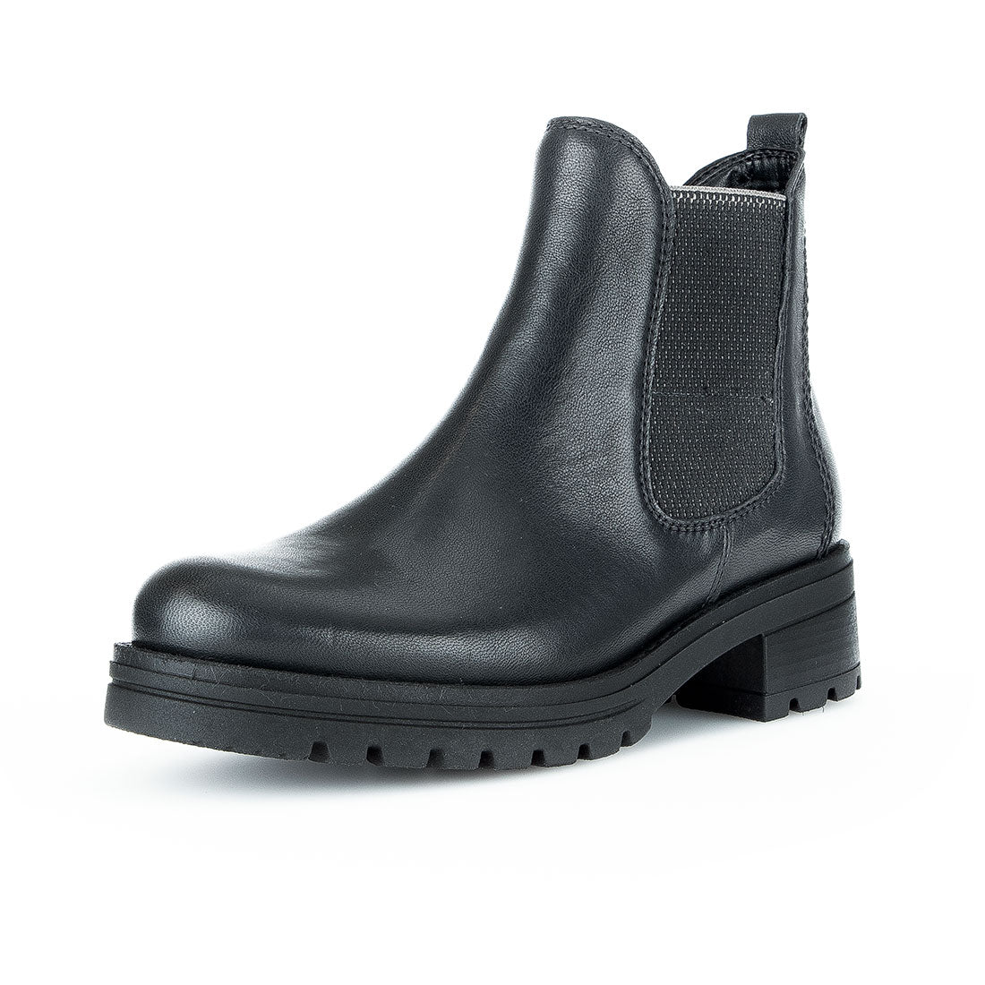 GABOR Black leather boot with rough rubber sole,