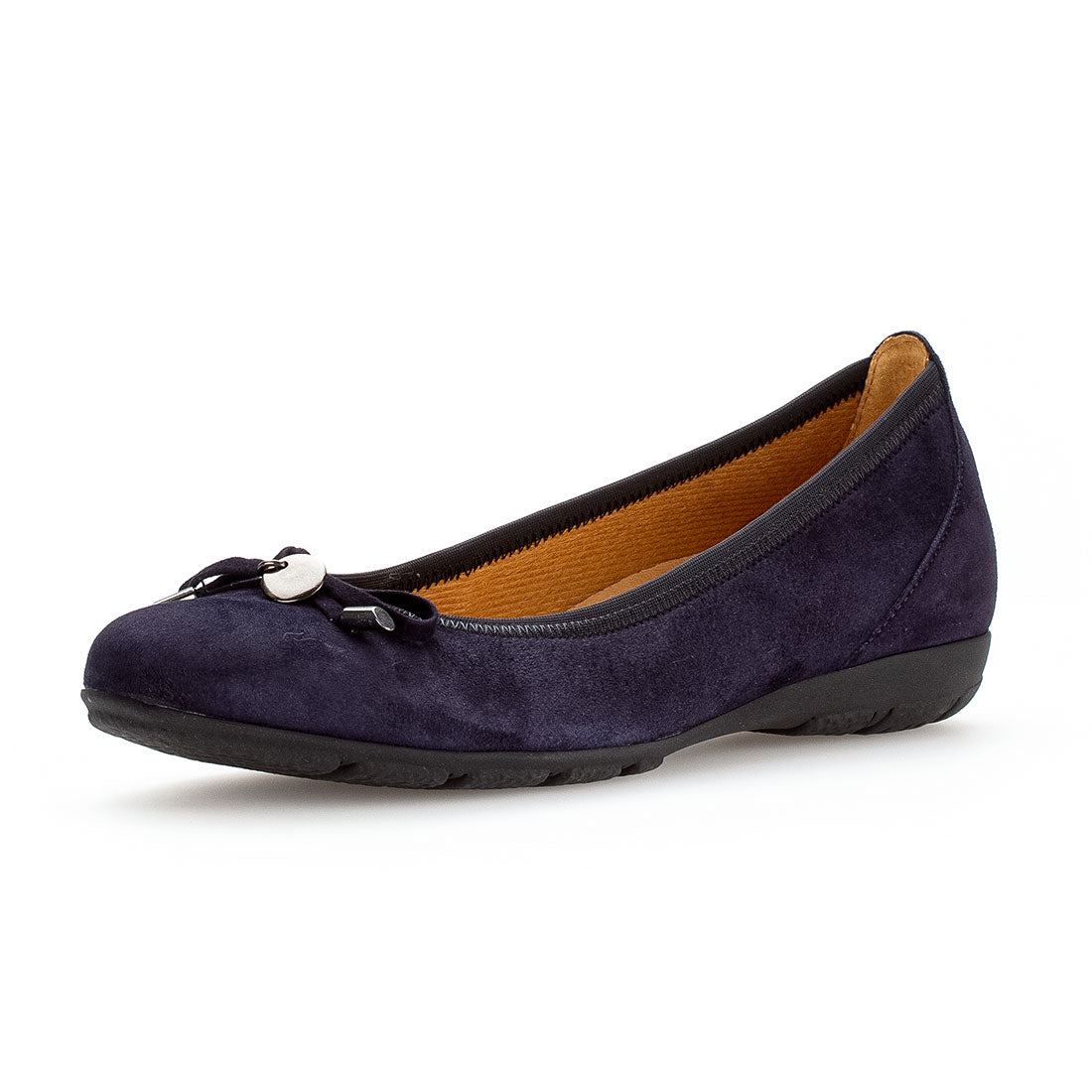 GABOR Blue suede ballerina with bow,