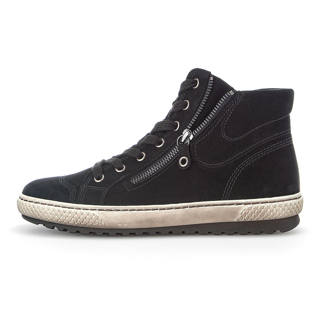 GABOR Black nubuck boot with laces + zipper,