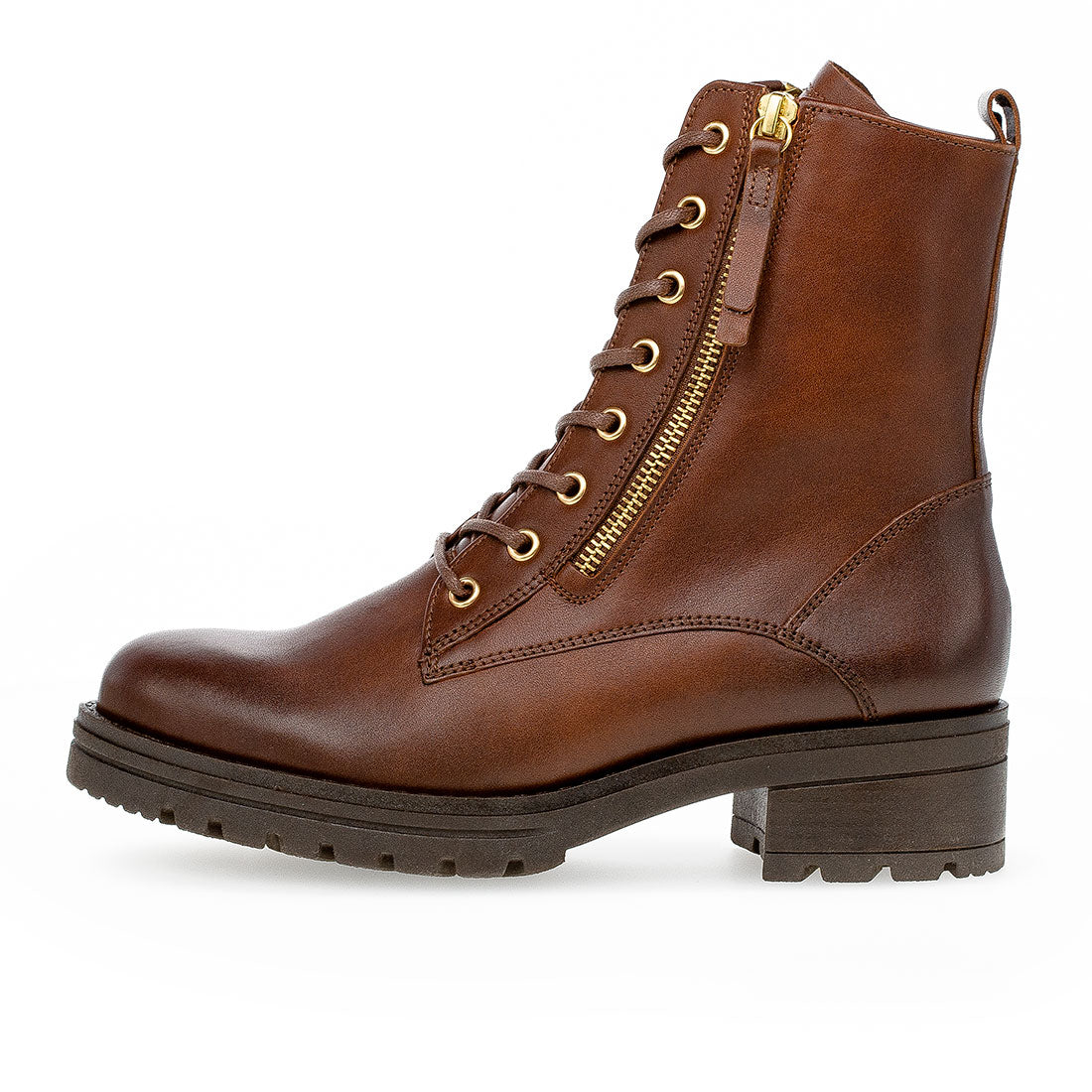 GABOR Brown leather boot with lace + zipper,
