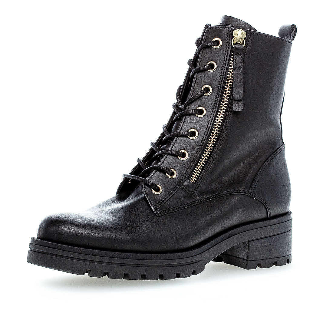 GABOR Black leather boot with lace + zipper,