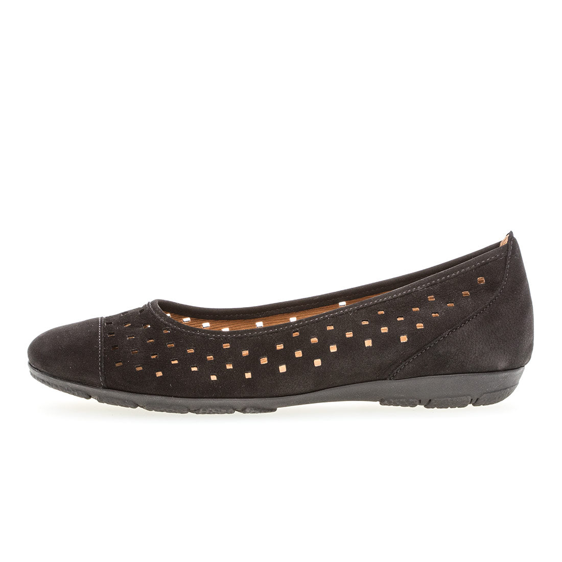 GABOR Black nubuck ballerina with hole pattern,