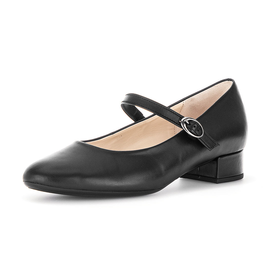 GABOR black leather pump with strap over the foot,
