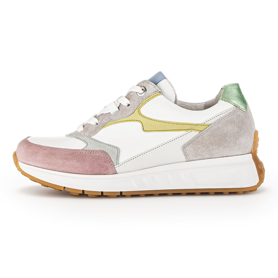 GABOR White leather with pink, grey, lime details,