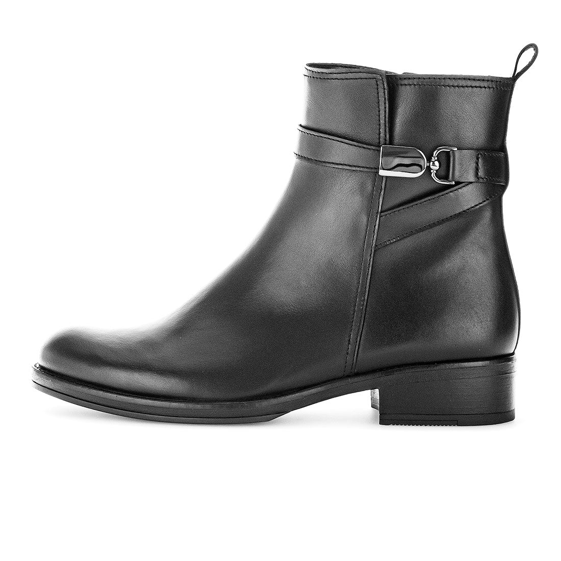 GABOR Black leather boot with dark buckle,