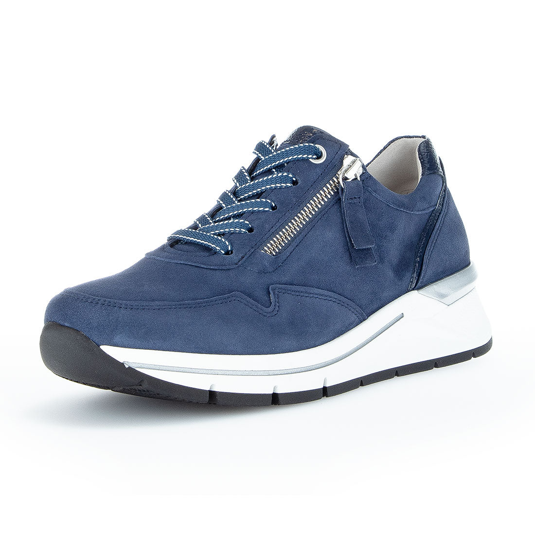 GABOR Blue suede sneaker lace + zipper,