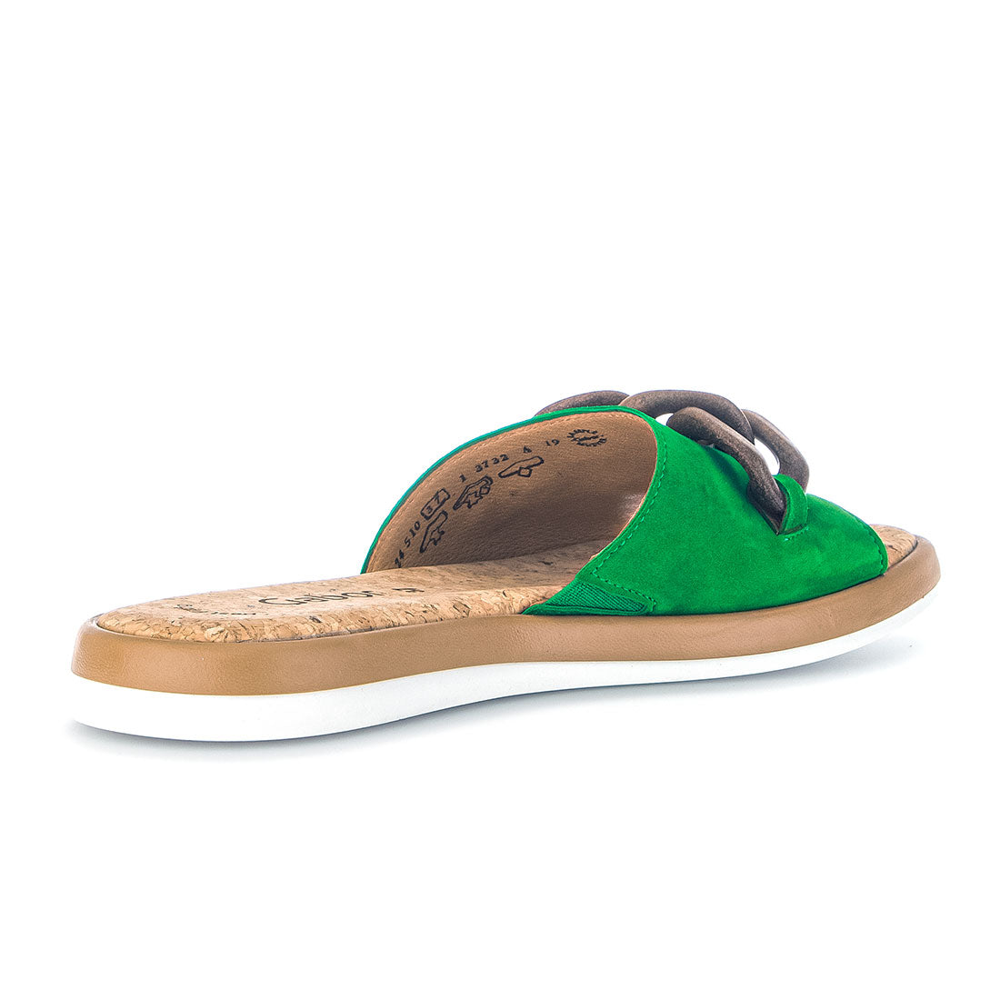 GABOR green suede sandal with brown chain,