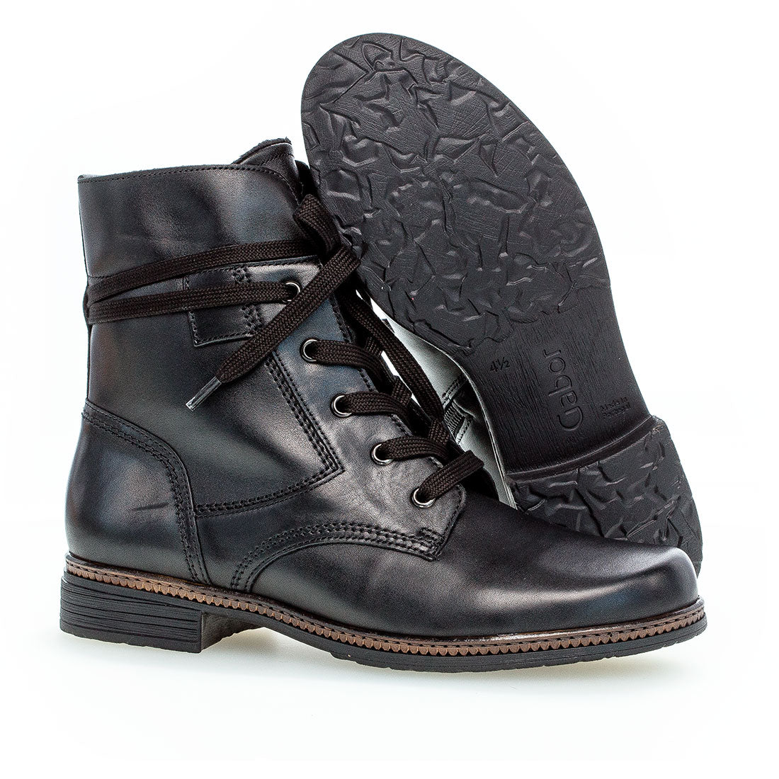 GABOR Black leather lace-up boot with zipper,