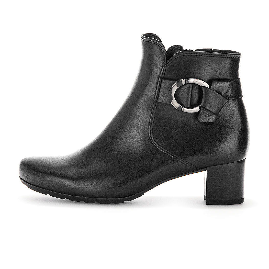 GABOR Black leather boot with decorative buckle,