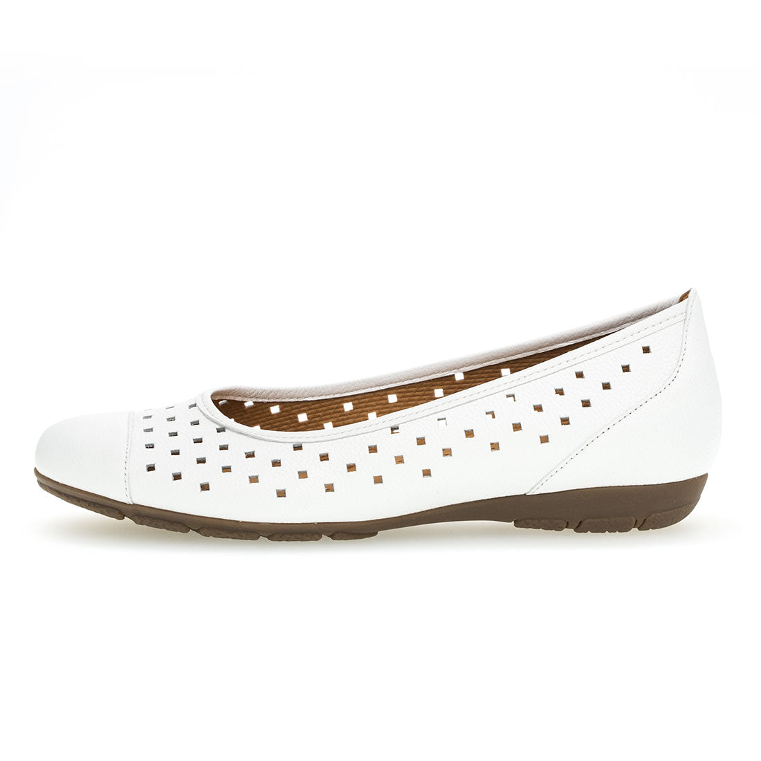 GABOR White leather ballerina with hole pattern,