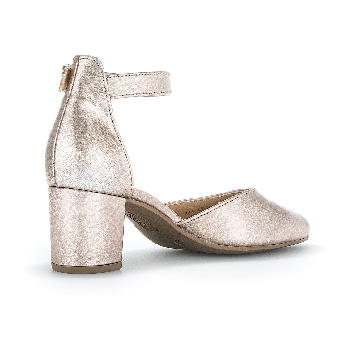 GABOR Gold leather shoes with strap around the ankle,