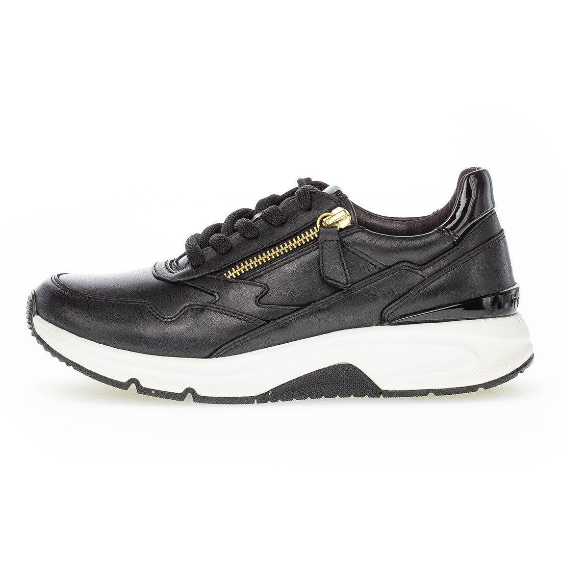 ROLLINGSOFT Black leather sneaker with zip + laces,