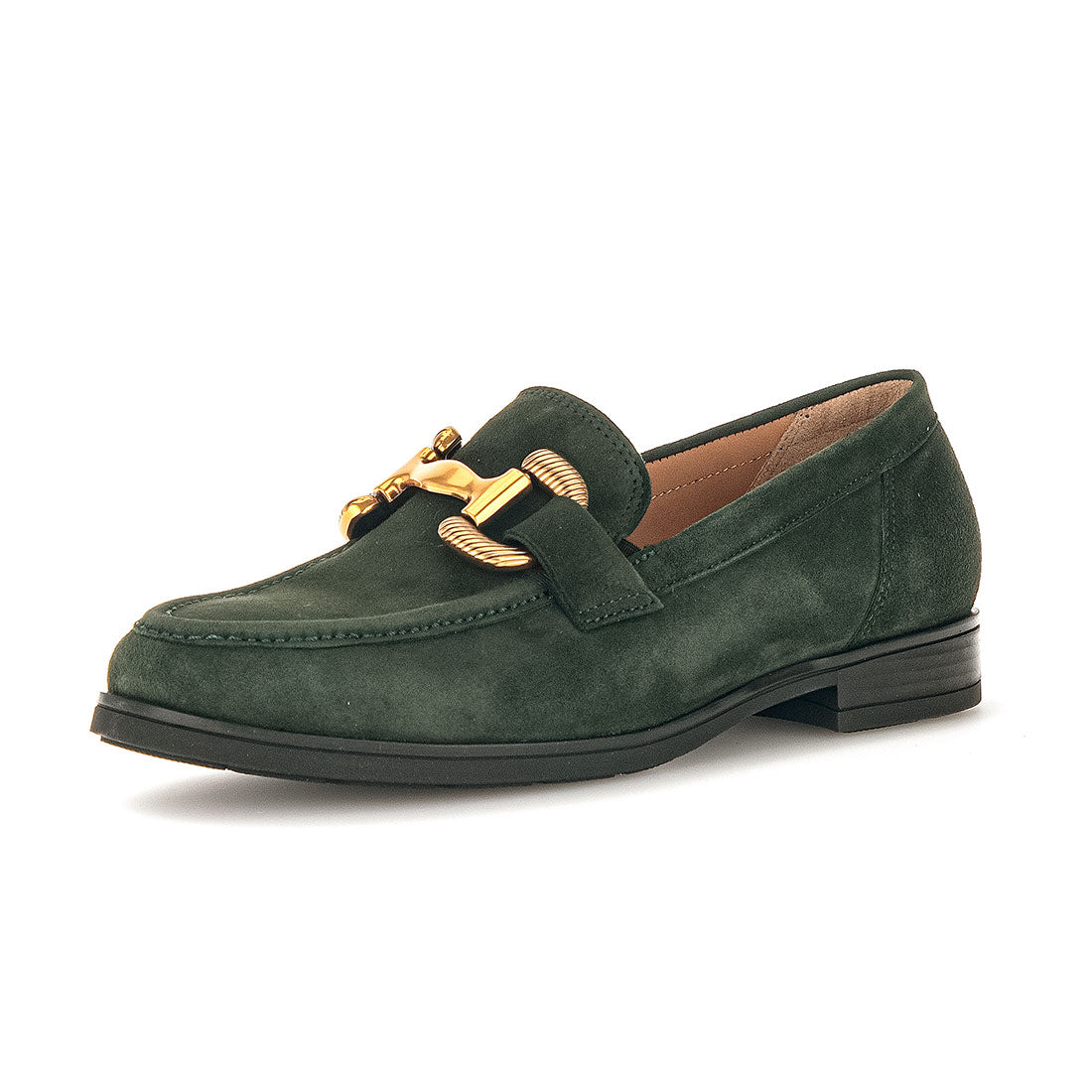 GABOR Green suede loafer with gold bit,