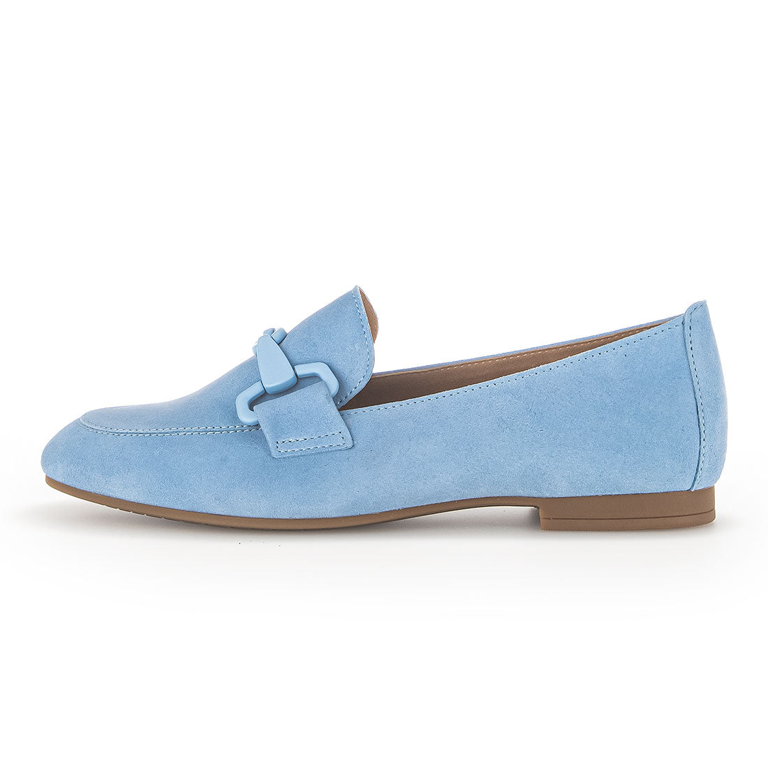 GABOR sky blue suede loafer with buckle,