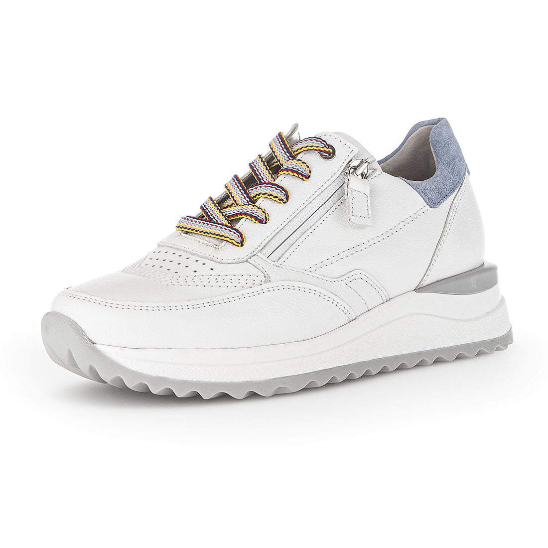 GABOR White leather sneaker with blue suede,