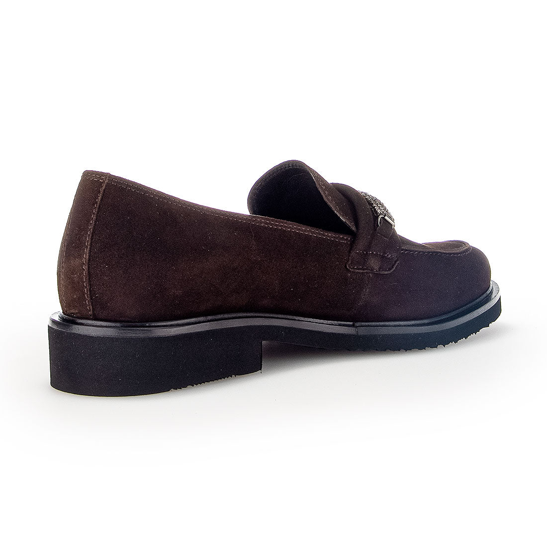 GABOR Chocolate suede loafer with decorative stone,