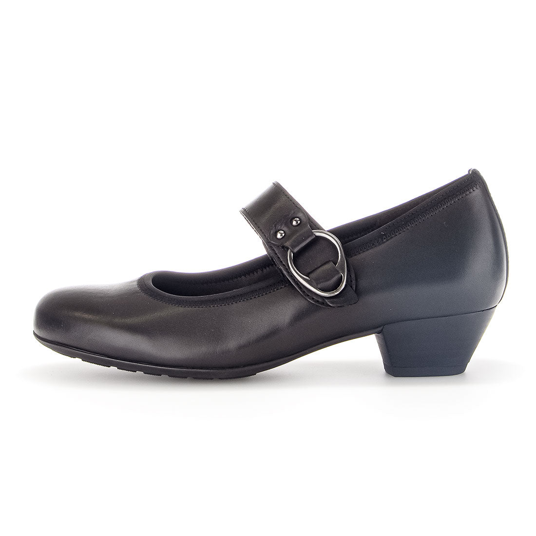 GABOR Black leather pump with Velcro strap,