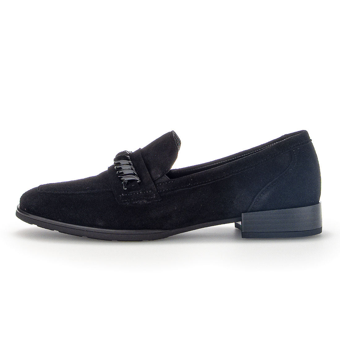 GABOR Black suede loafer with black buckle,