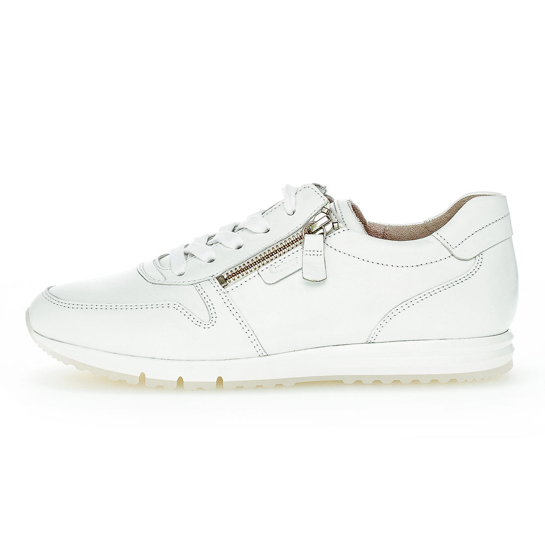 GABOR White leather sneaker with lace + zipper,