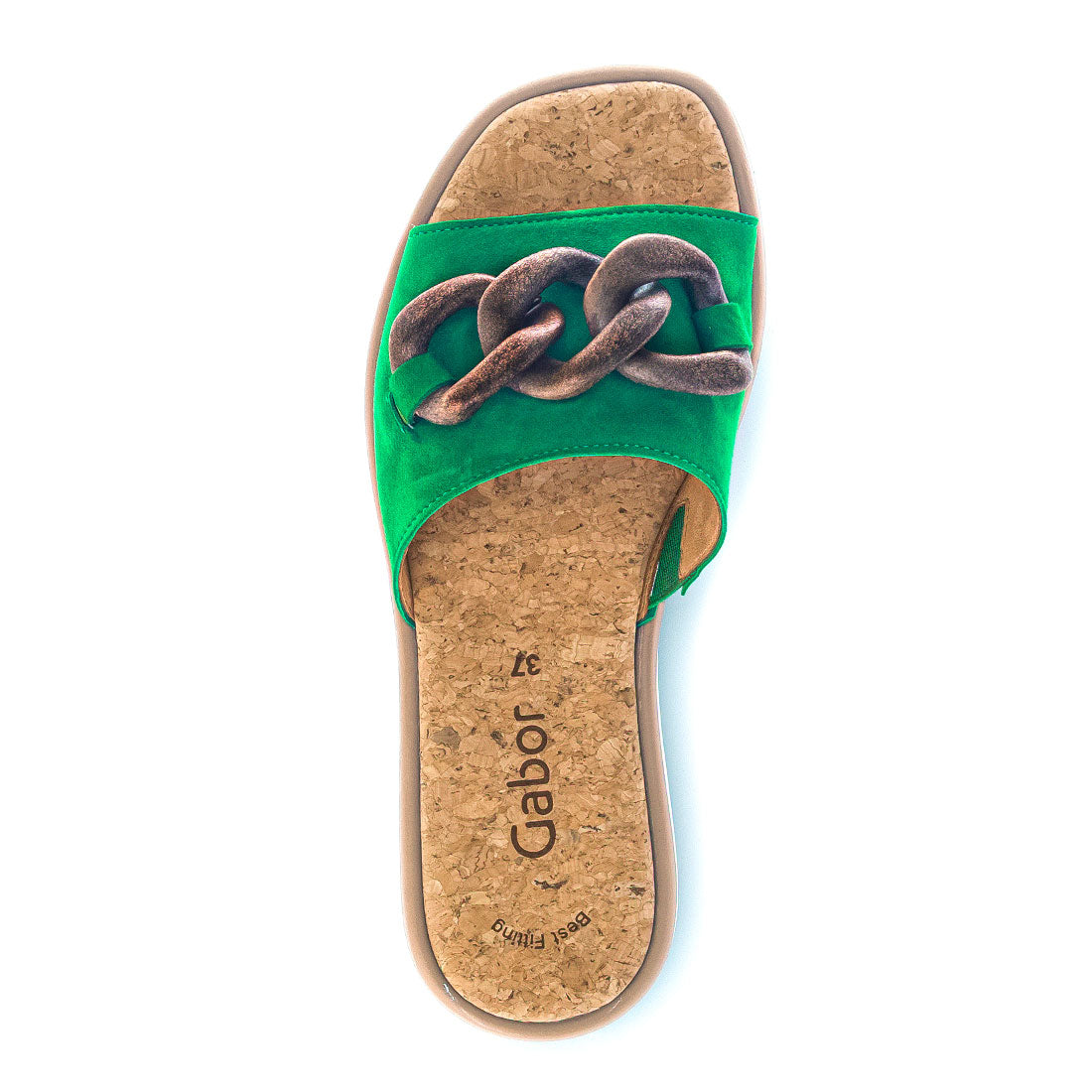 GABOR green suede sandal with brown chain,