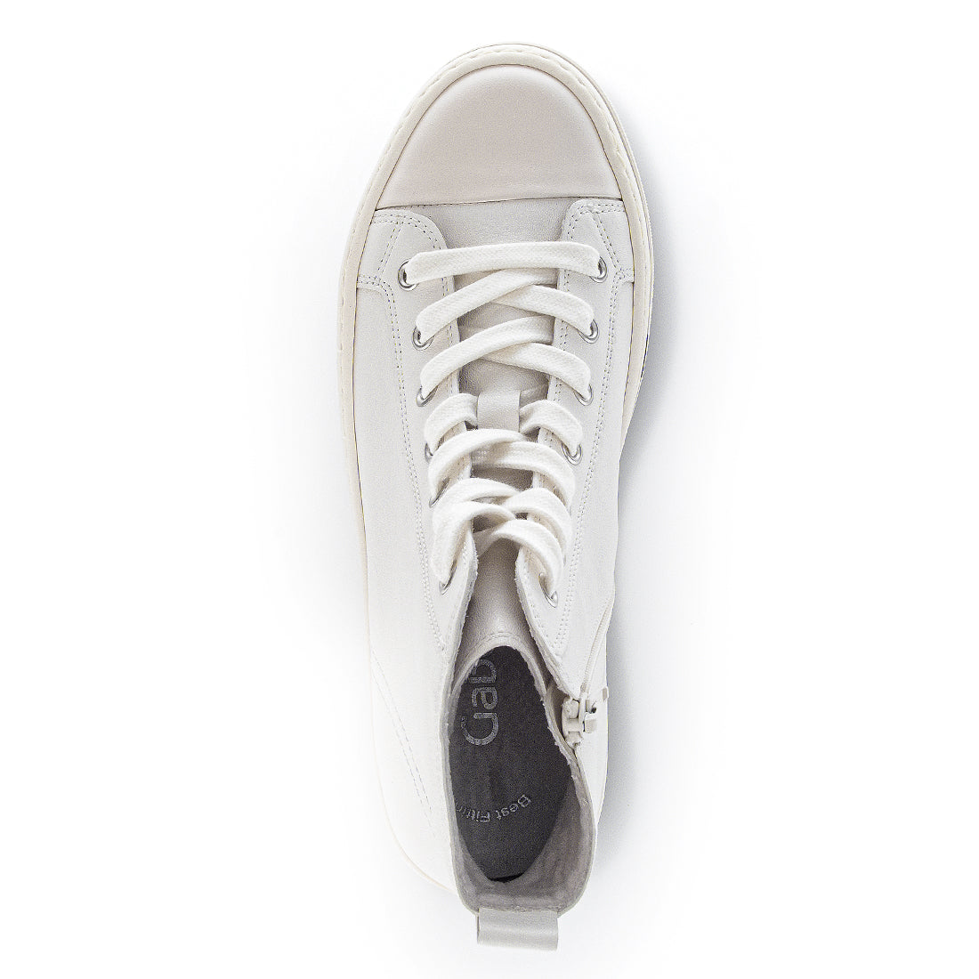 GABOR White leather high sneaker lace + zipper,