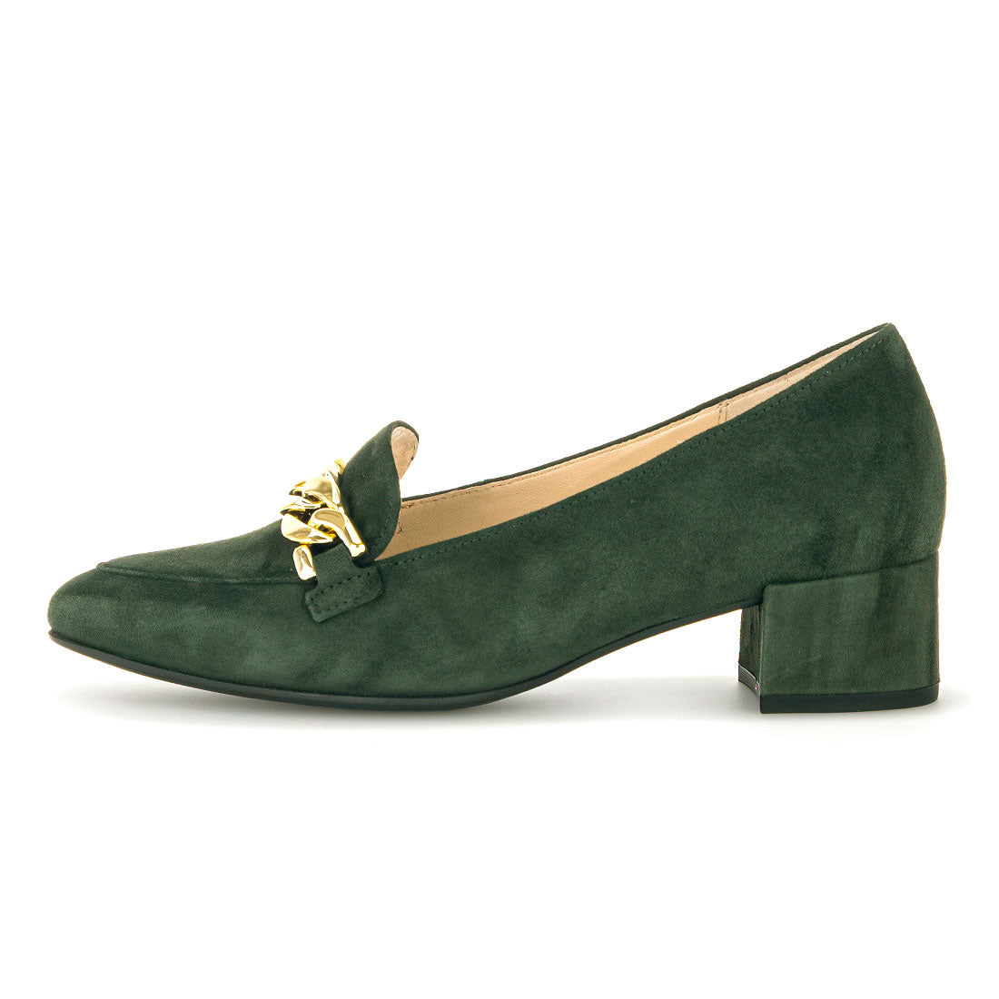 GABOR Green suede loafer with gold bit,