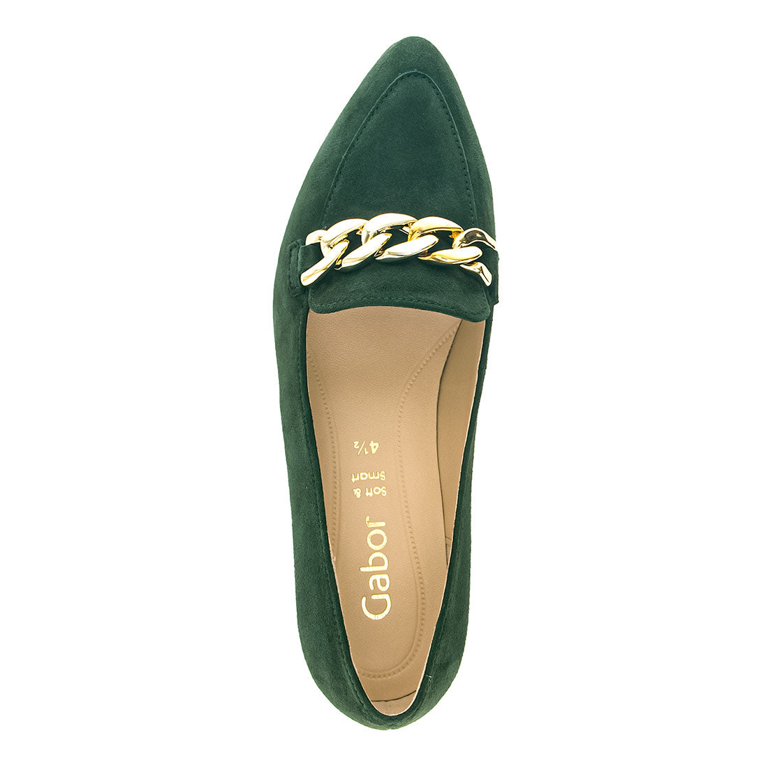 GABOR Green suede loafer with gold bit,