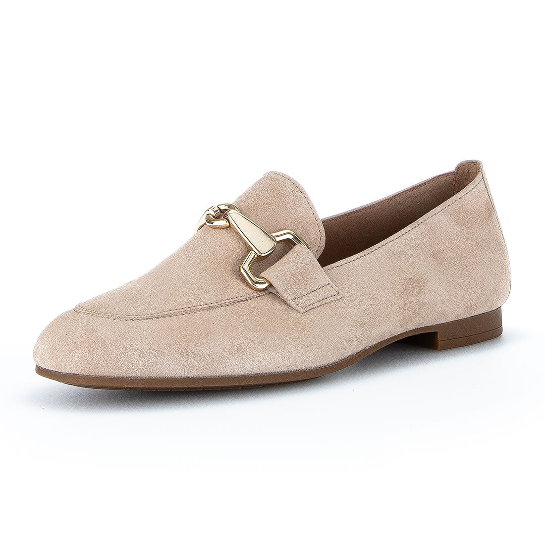 GABOR Sand suede loafer with gold buckle,