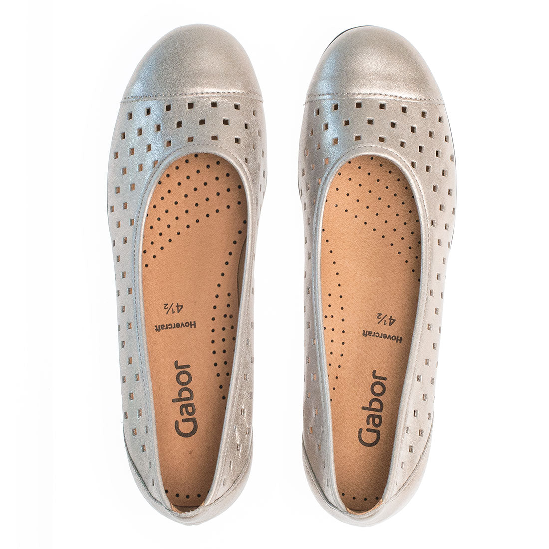 GABOR Bronze leather ballerina with perforated pattern,