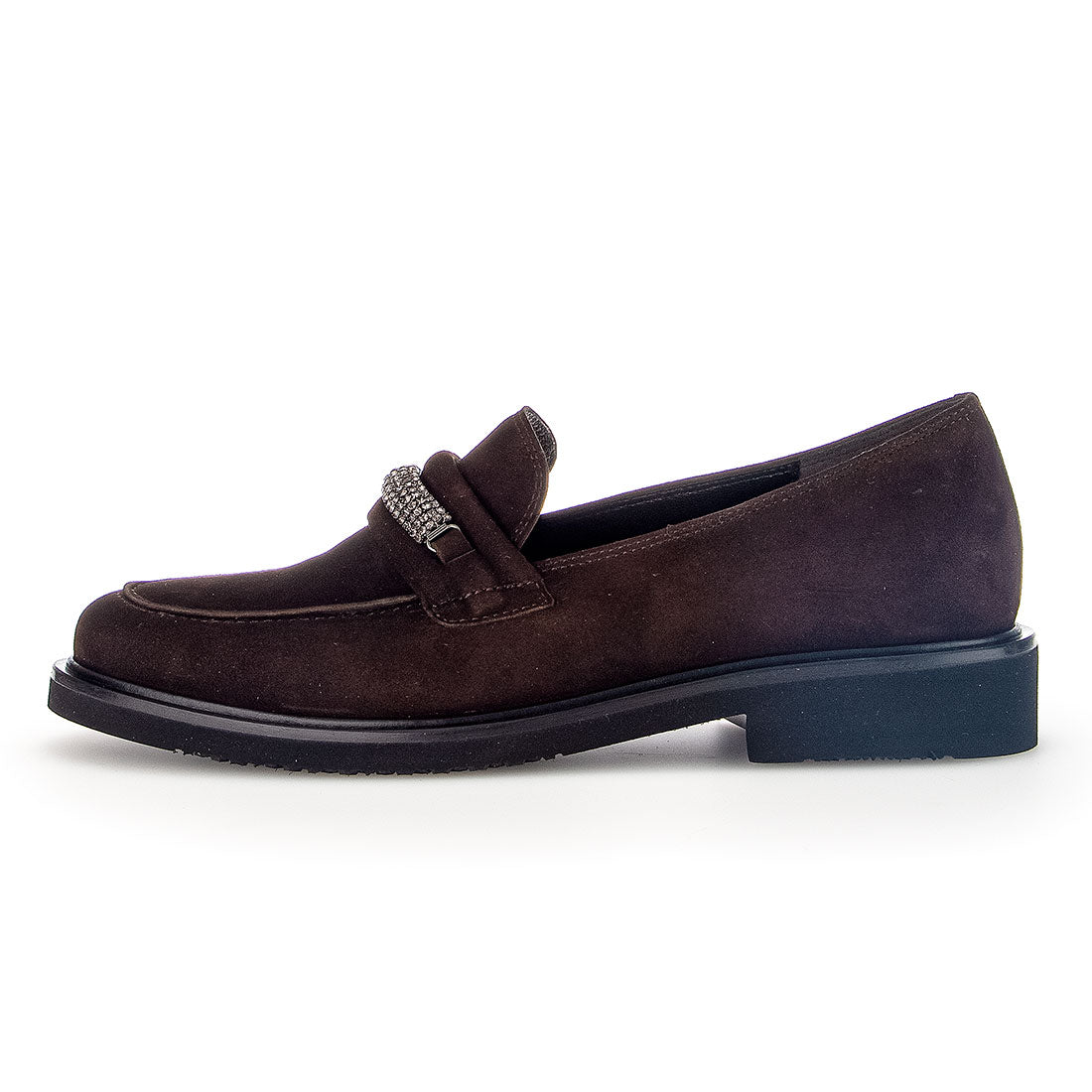GABOR Chocolate suede loafer with decorative stone,