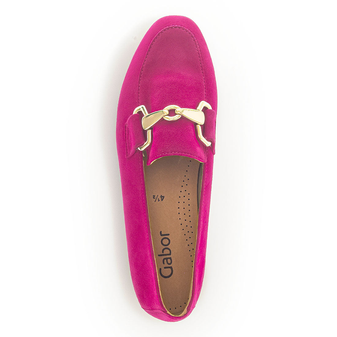 GABOR pink suede loafer with gold buckle,