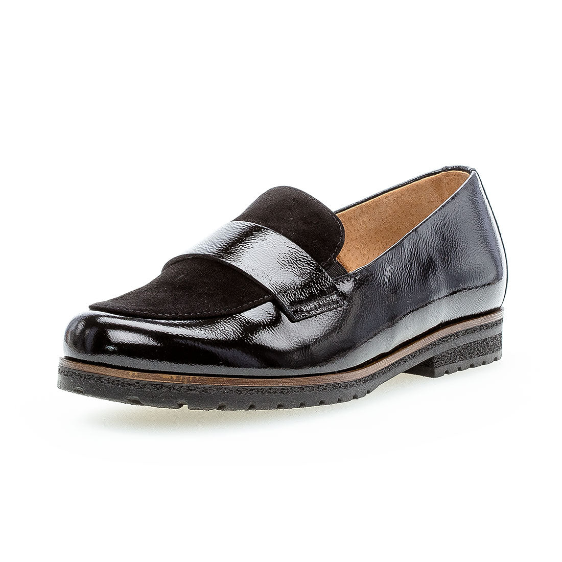 GABOR Black lacquer/suede loafer,