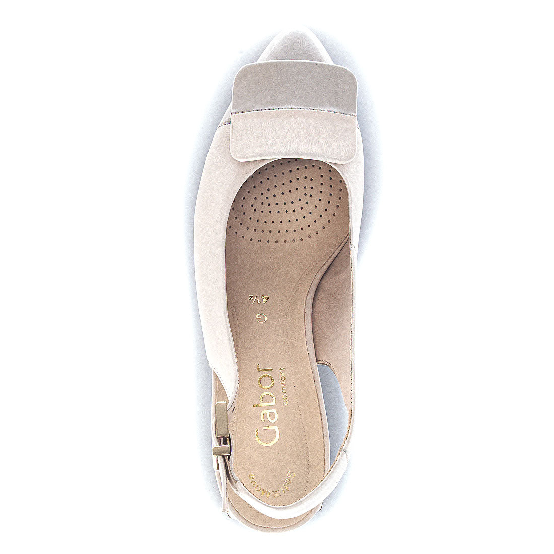GABOR Light beige leather slingback with patent toe,