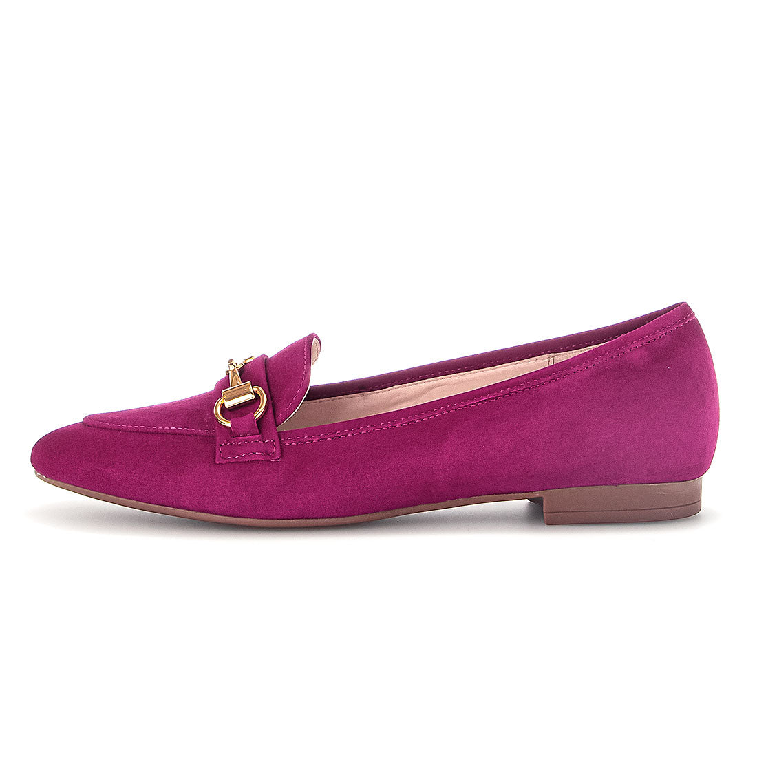 GABOR Orchid suede loafer with gold bit,