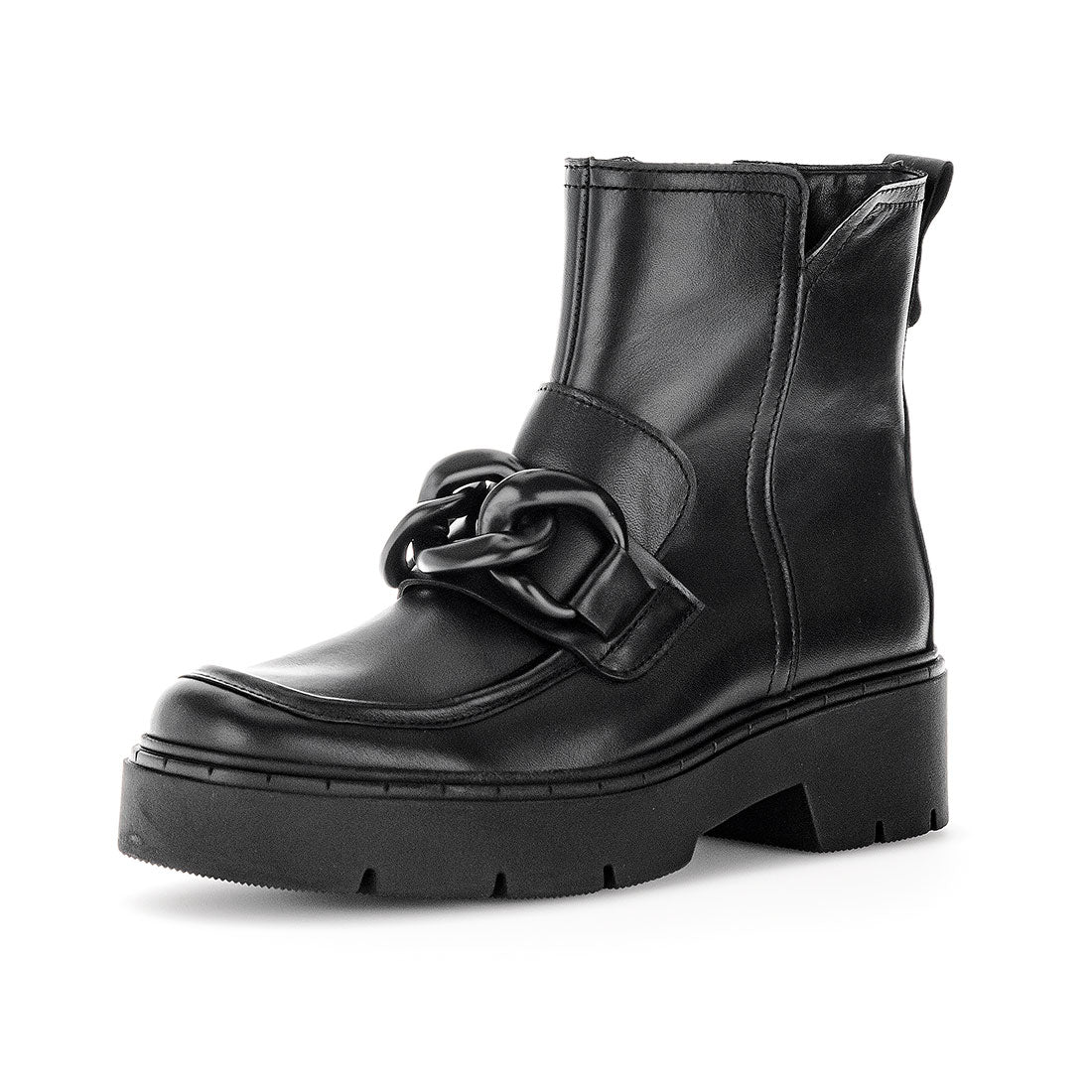 GABOR Black leather boot with chain decoration,