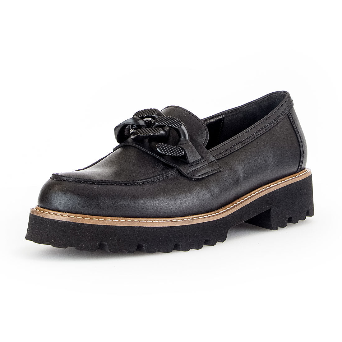 GABOR black leather loafer with black bit,