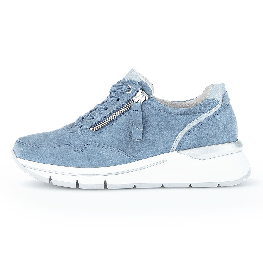 GABOR Light blue suede sneaker with lacquer,